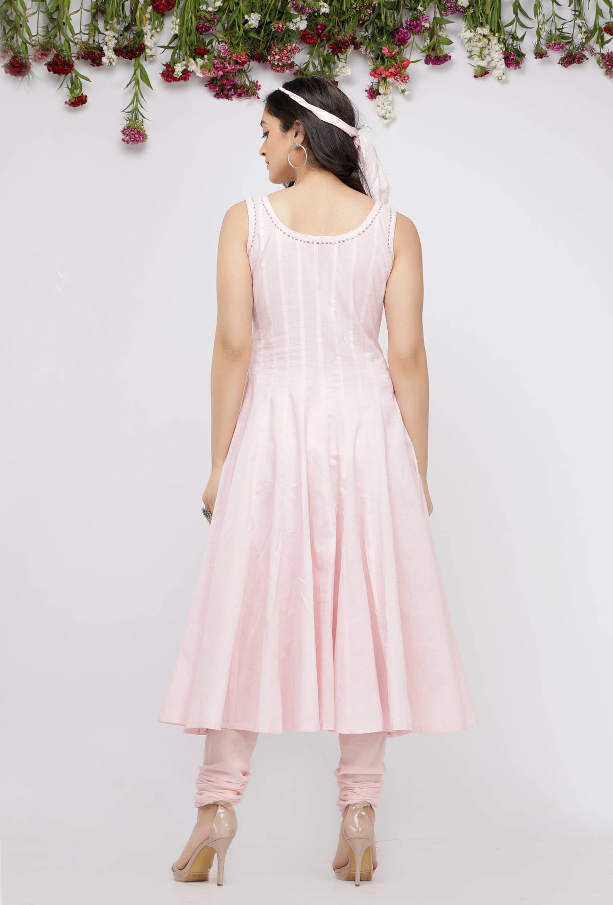 Set of 2: Light Pink Cotton Anarkali Paired with Cotton Chooridar サイズ XS