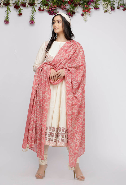 Peach Kota Hand-Block Printed Tasseled Dupatta