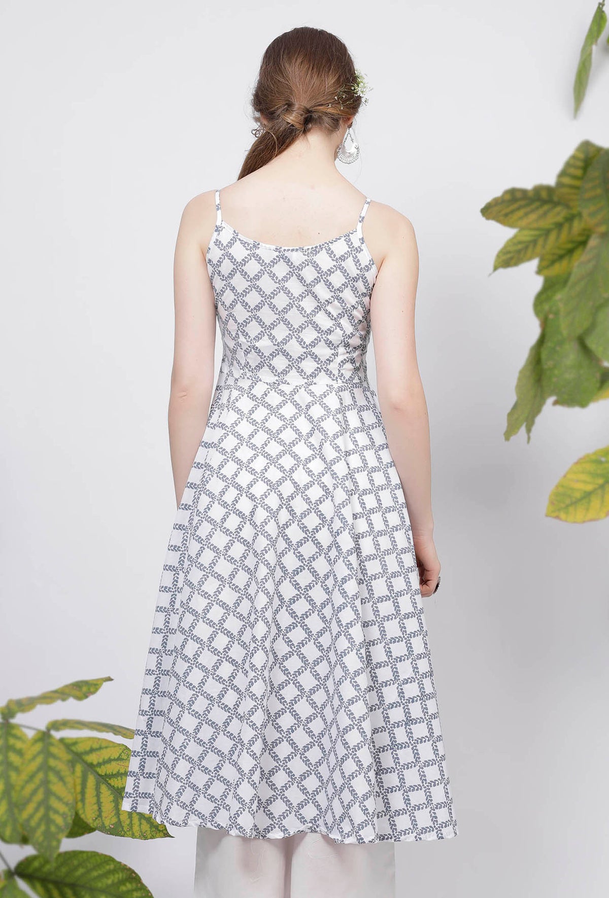 Powder Blue Criss Cross Hand-Block Printed Cotton Gathered Kurta サイズ XL