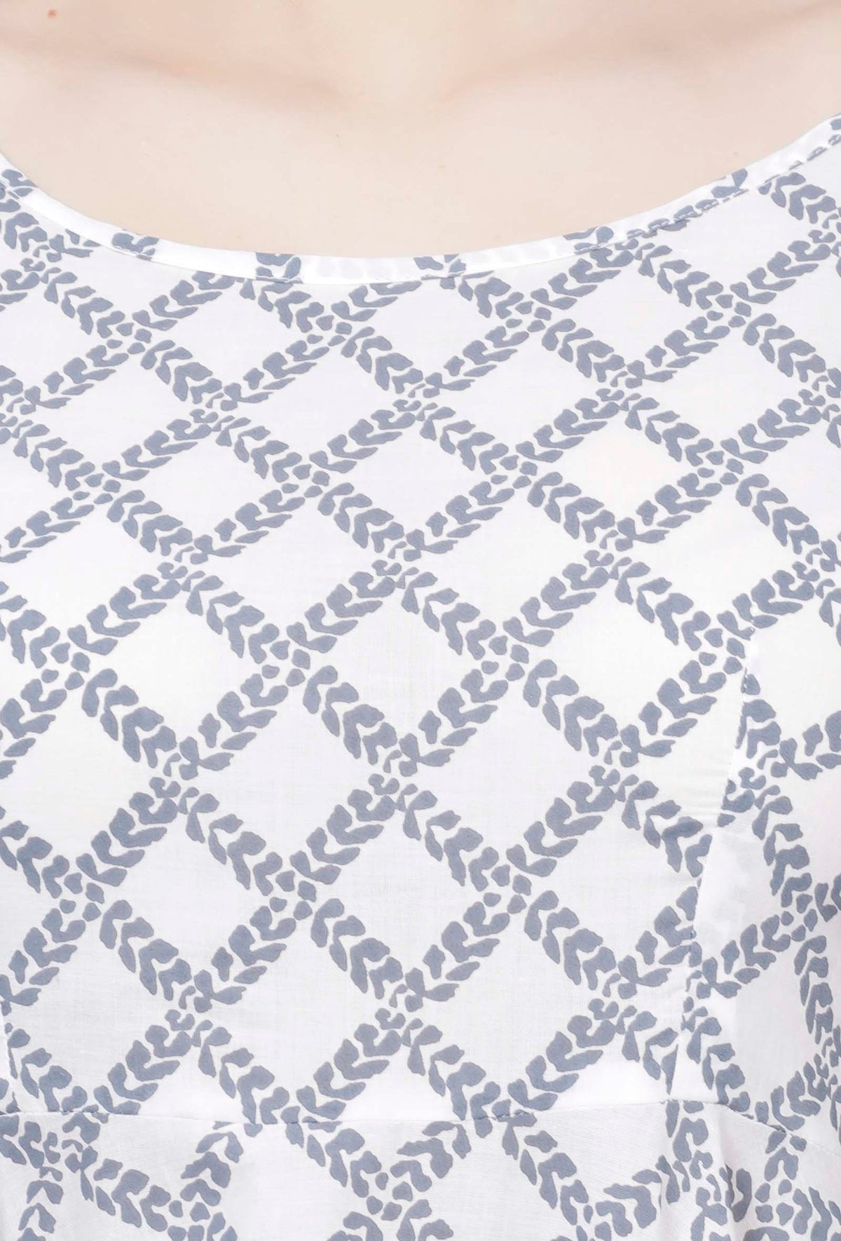 Powder Blue Criss Cross Hand-Block Printed Cotton Gathered Kurta サイズ S
