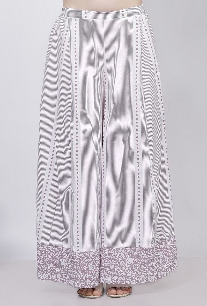 Lilac Stripes Hand Block Printed Cotton Palazzo サイズ XS