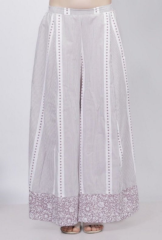 Lilac Stripes Hand Block Printed Cotton Palazzo サイズ XS