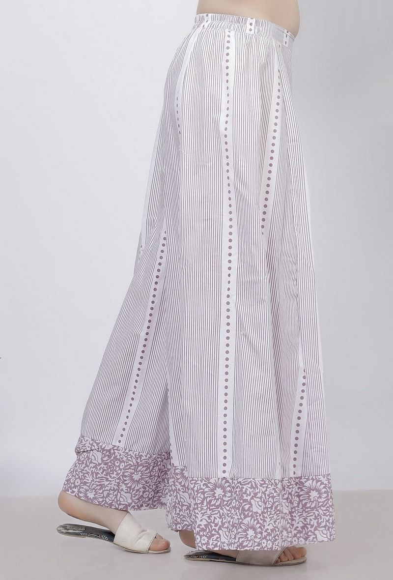 Lilac Stripes Hand Block Printed Cotton Palazzo サイズ XS
