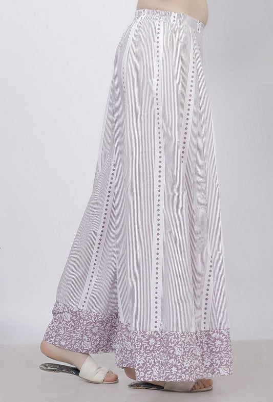 Lilac Stripes Hand Block Printed Cotton Palazzo サイズ XS