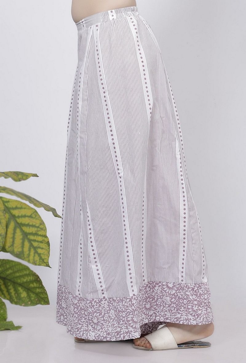 Lilac Stripes Hand Block Printed Cotton Palazzo サイズ XS