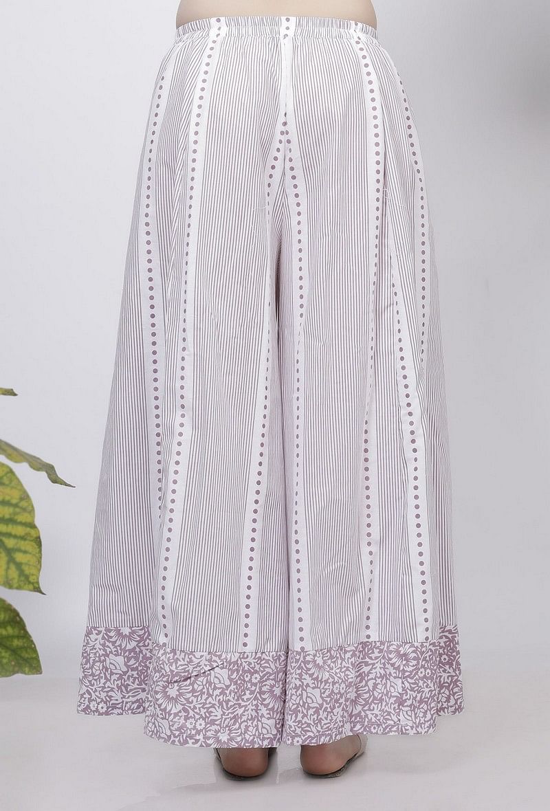 Lilac Stripes Hand Block Printed Cotton Palazzo サイズ XS