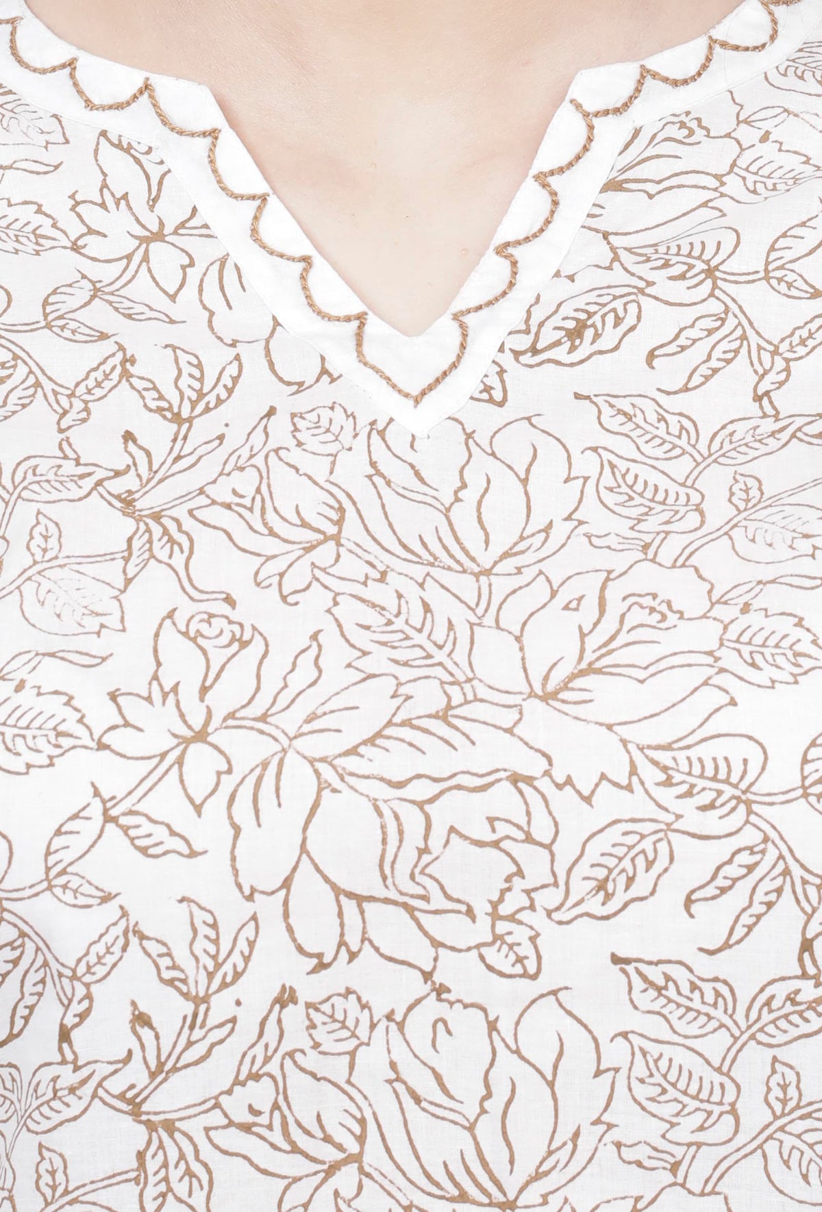 Muse Brown Floral Hand Block Printed Cotton Short Kurta サイズ S