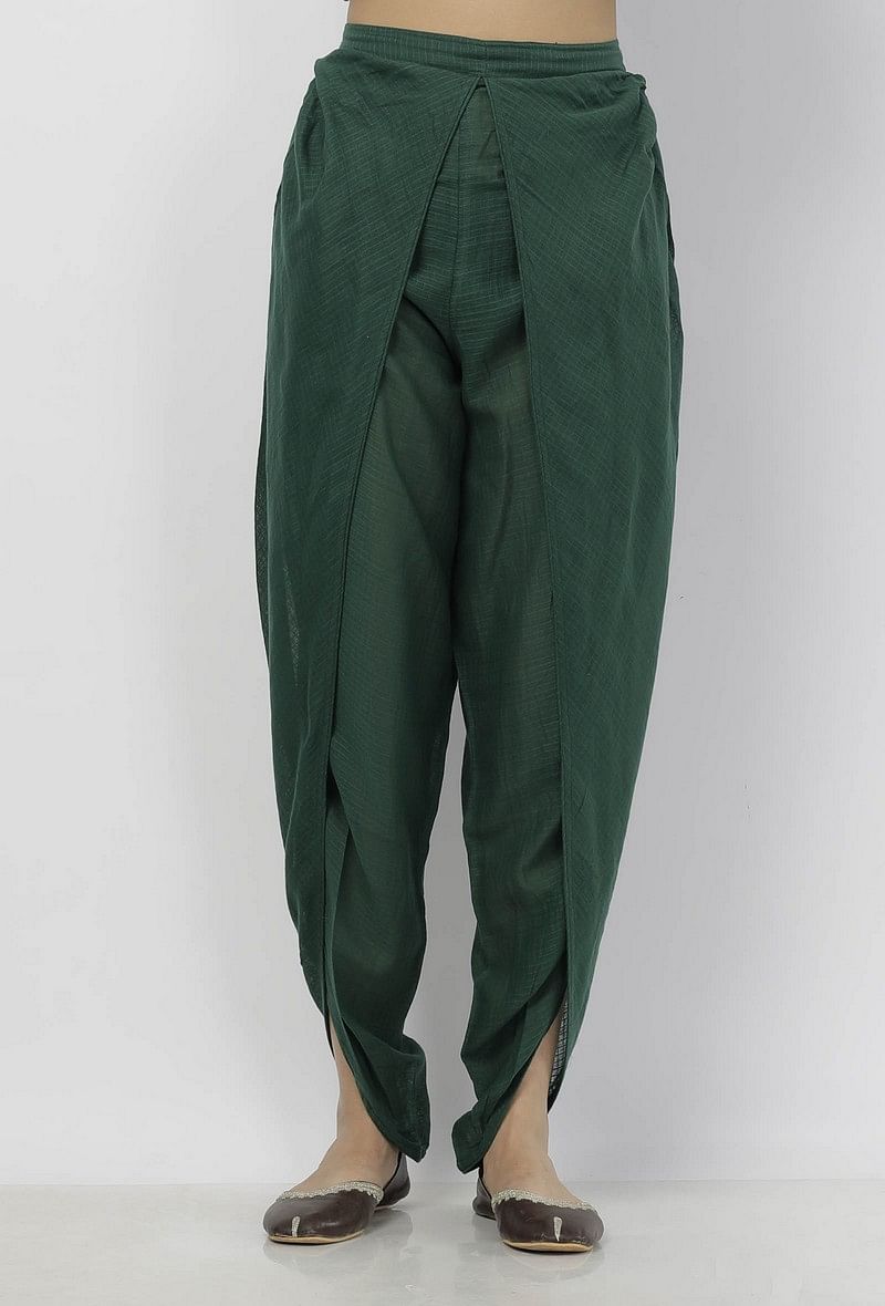 Irvin Plain Double Layered Bottle Green Kota Transparent Dhoti サイズ XXXL