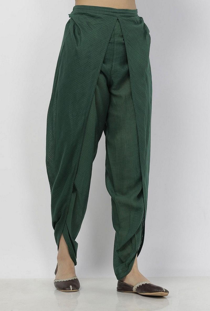 Irvin Plain Double Layered Bottle Green Kota Transparent Dhoti サイズ XXXL