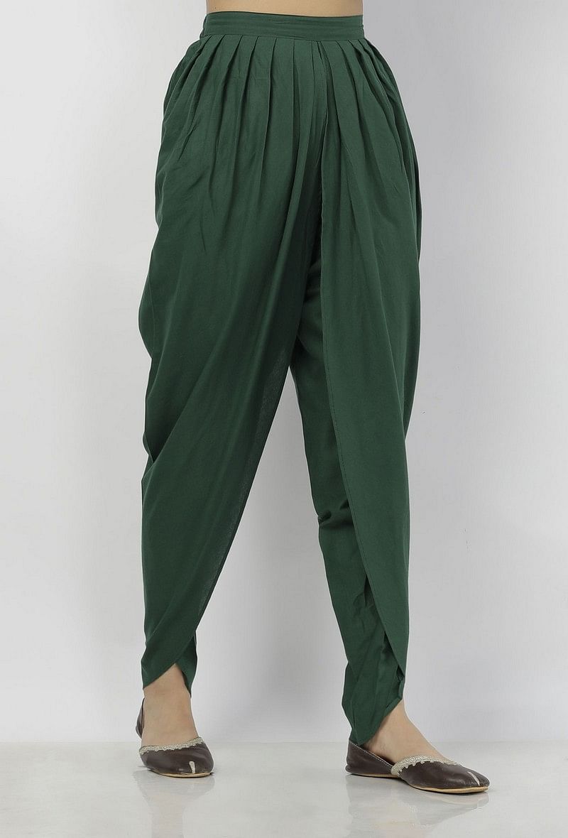 Irvin Plain Bottle Green Cotton Dhoti サイズ XS