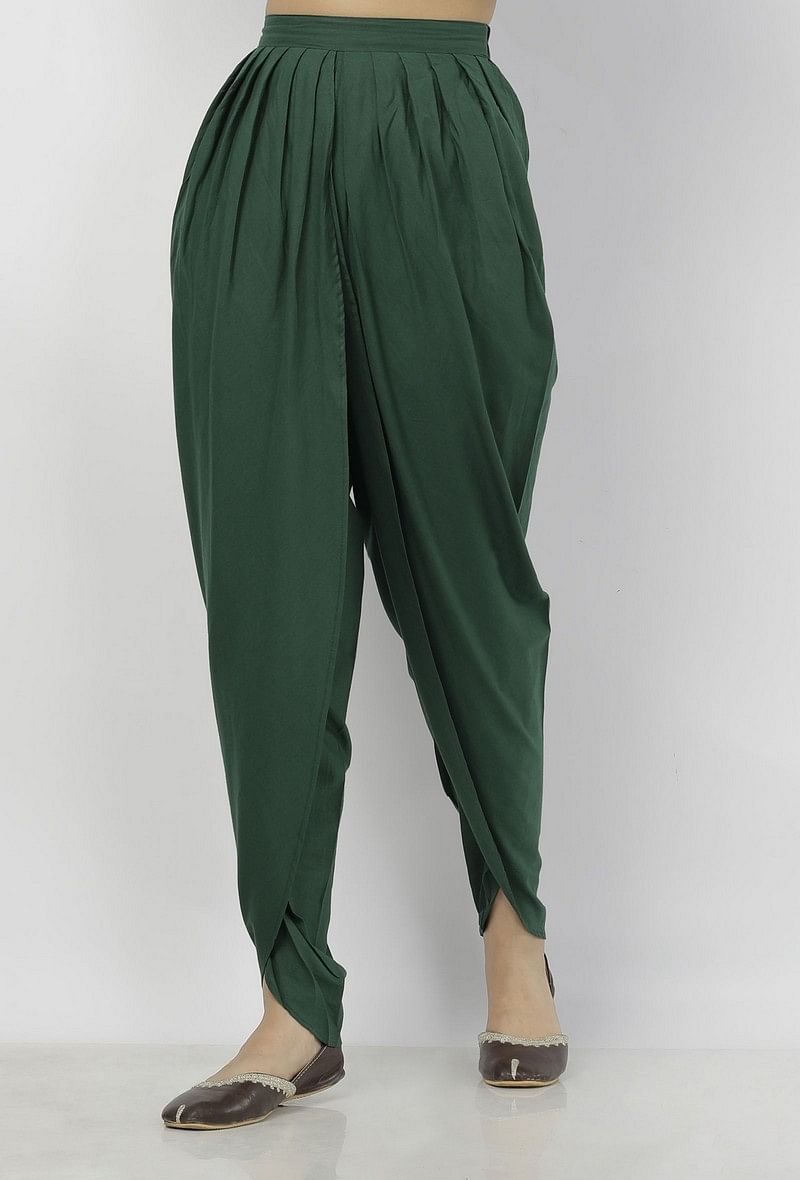 Irvin Plain Bottle Green Cotton Dhoti サイズ XS