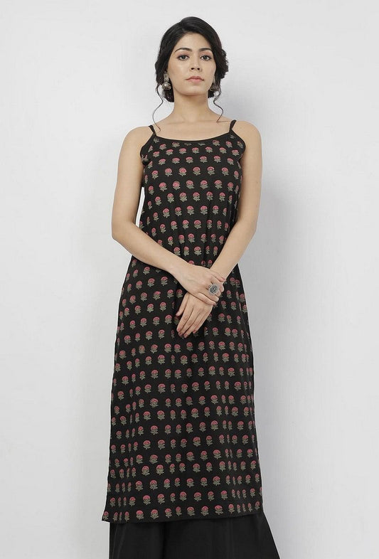 Kani Black Floral Buti Hand-Block Printed Cotton Slip サイズ XL