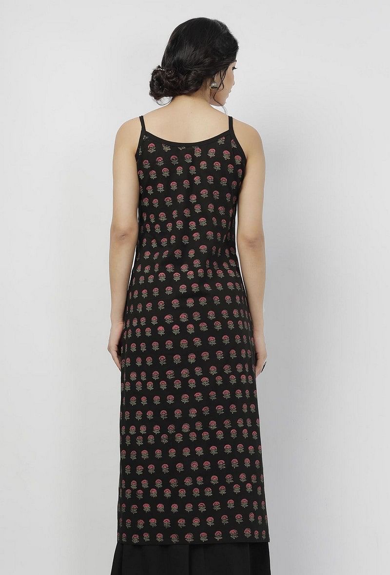 Kani Black Floral Buti Hand-Block Printed Cotton Slip サイズ XL
