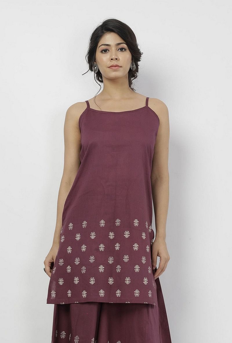 Iya Purple Hand-Block Printed Cotton Slip サイズ S