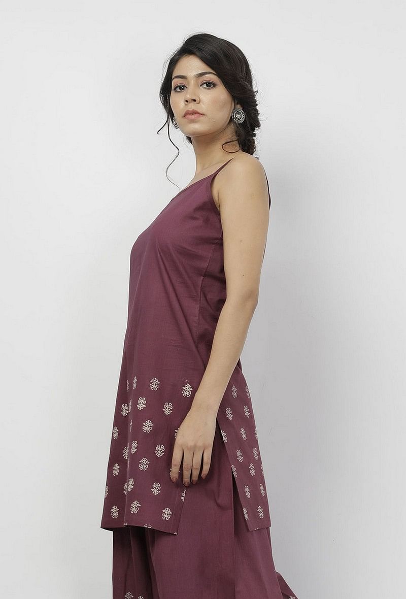 Iya Purple Hand-Block Printed Cotton Slip サイズ S