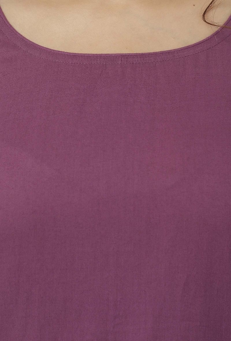 Iya Purple Round Neck Straight Fit Cotton and Kota Sleeves Plain Kurta サイズ S