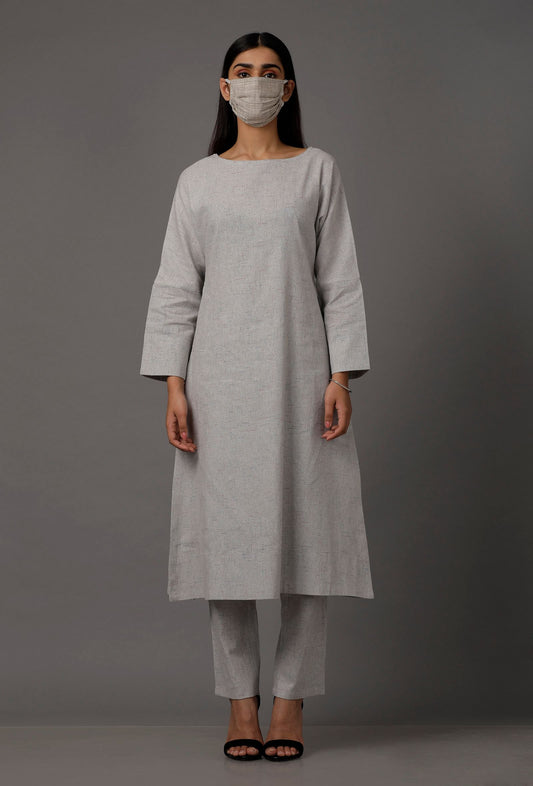 Light Blue Pure Woven Cotton Kurta サイズ S