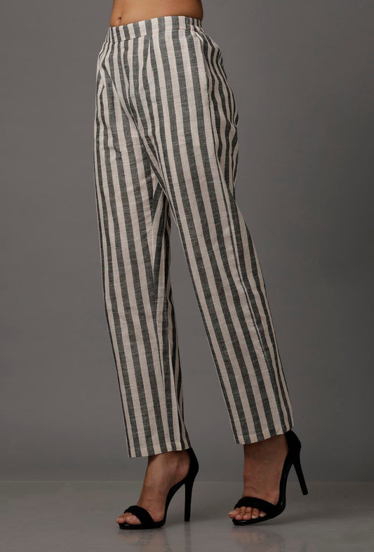 Black and White Stripes Pure Woven Cotton Pants サイズ XS