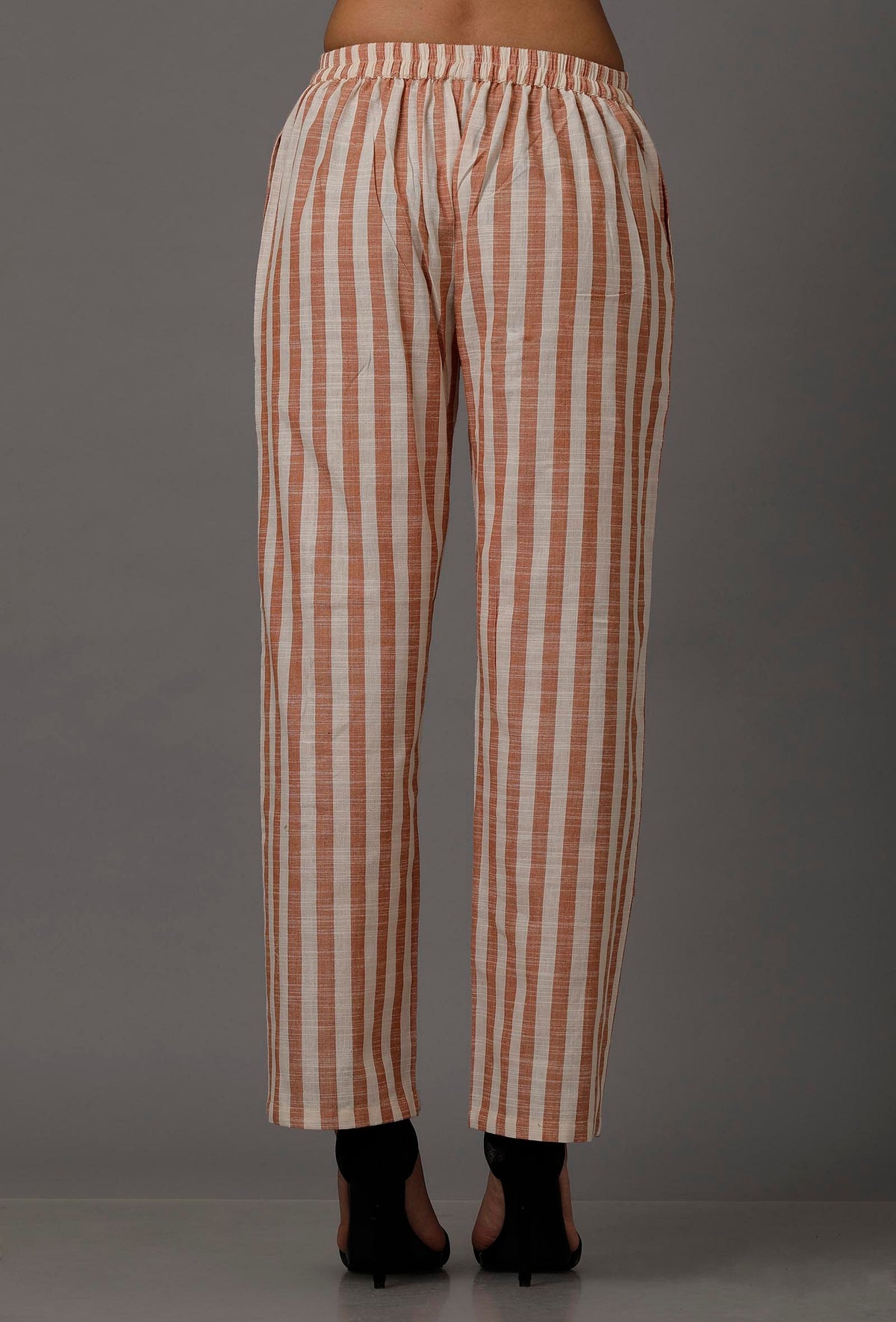 Orange and White Stripes Pure Woven Cotton Pants サイズ XS