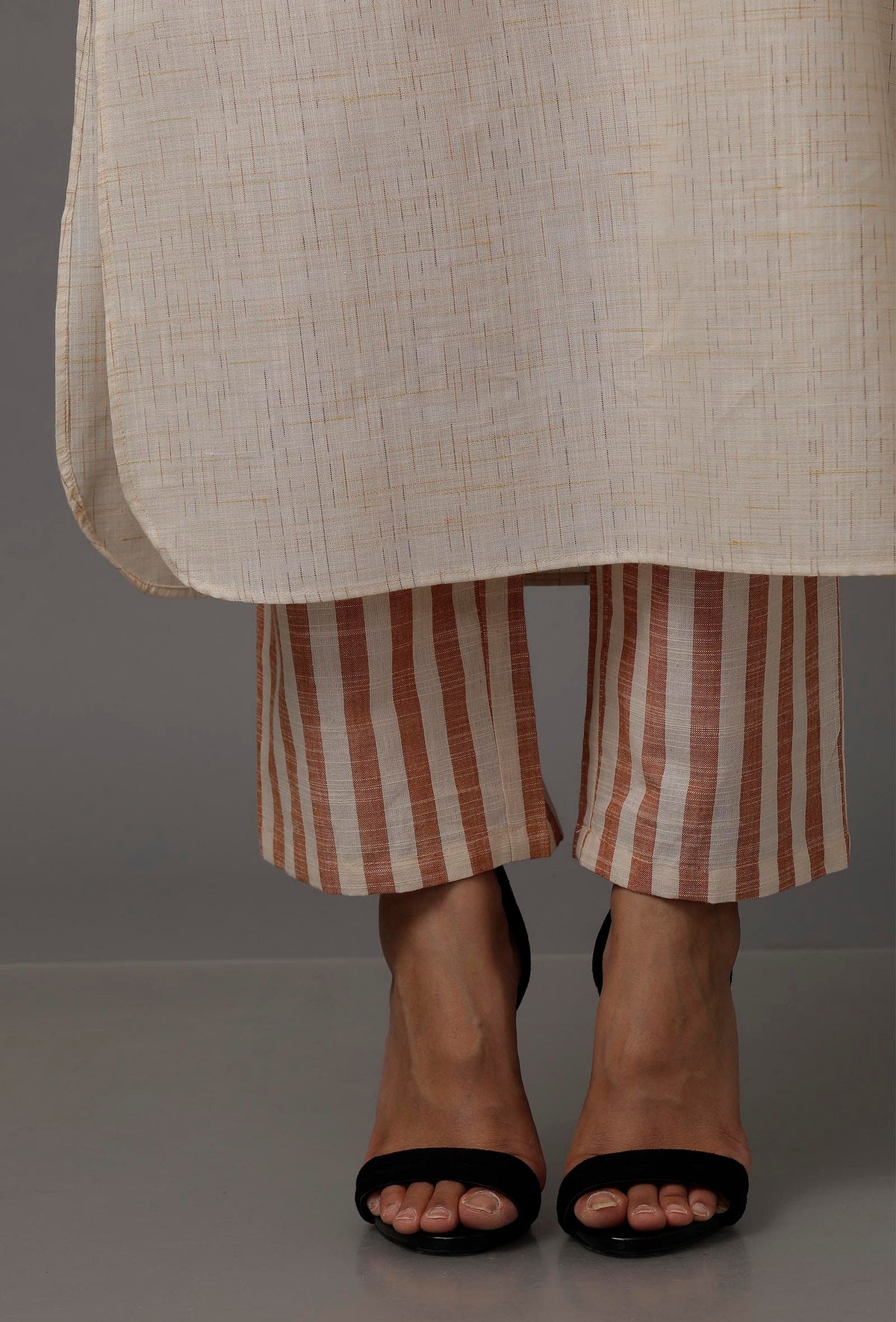 Orange and White Stripes Pure Woven Cotton Pants サイズ XS