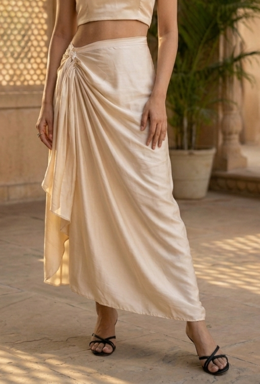 Off White Stitched Drape Satin Skirt サイズ XL