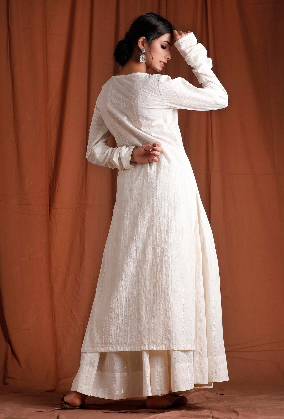 Off White Cotton Full Sleeves Long Kurta サイズ S