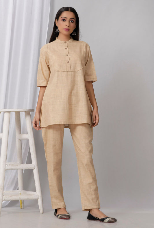 Brown Cotton Khadi Short Kurta サイズ XS