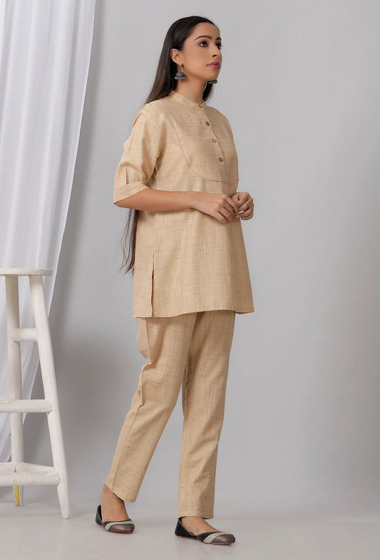 Brown Cotton Khadi Short Kurta サイズ XS