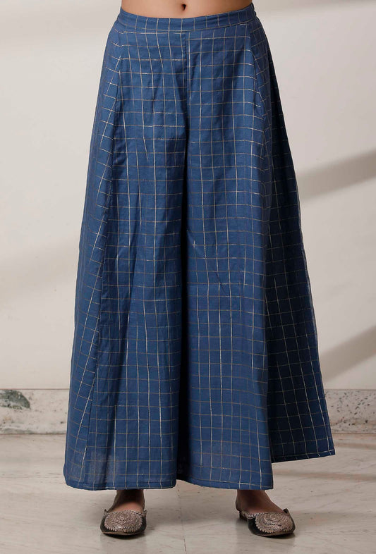 Blue Woven Chanderi Kali Palazzo サイズ XL
