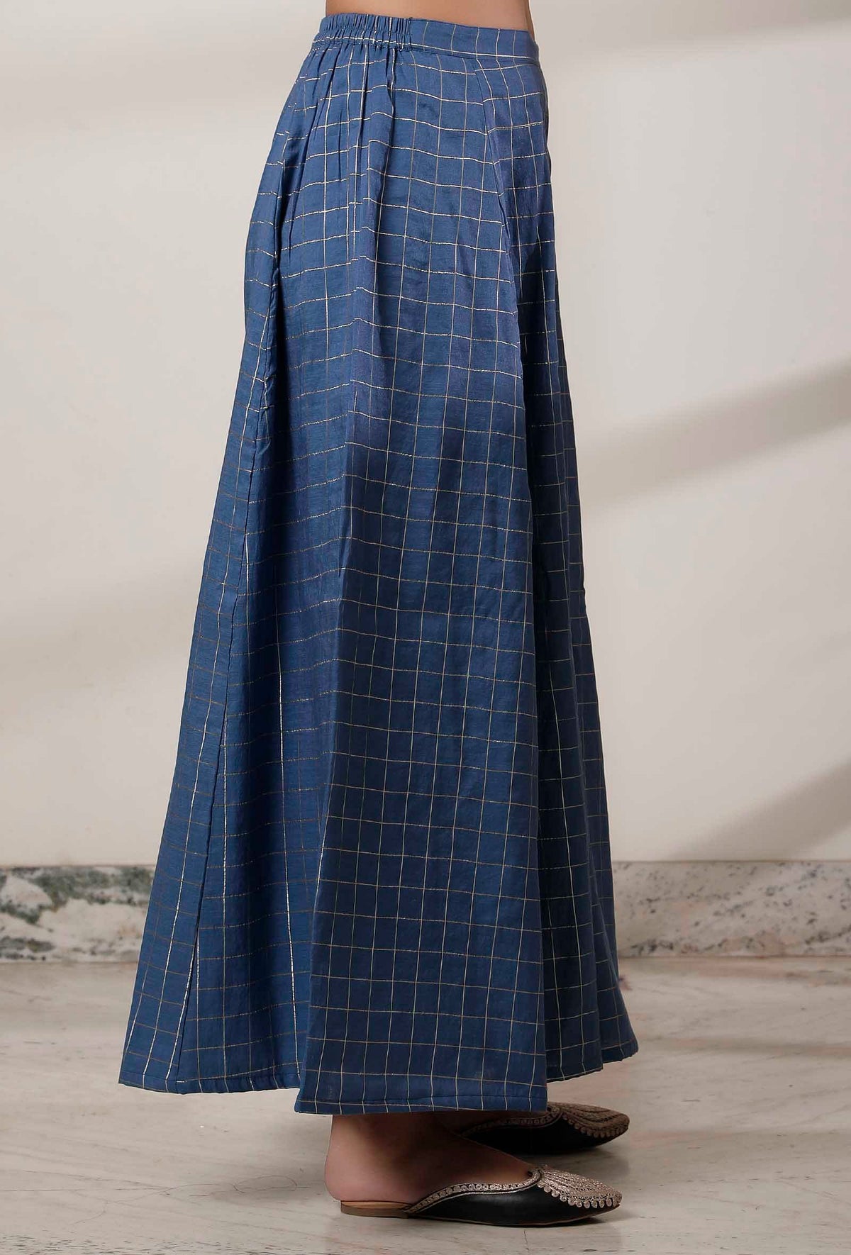 Blue Woven Chanderi Kali Palazzo サイズ XL
