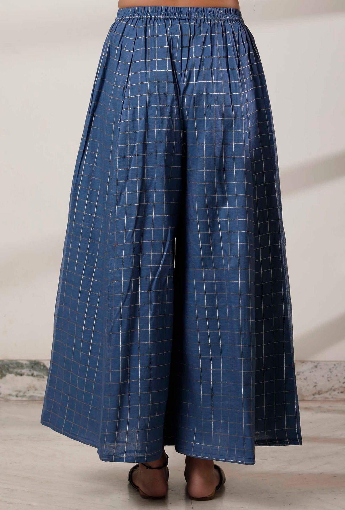 Blue Woven Chanderi Kali Palazzo サイズ XL
