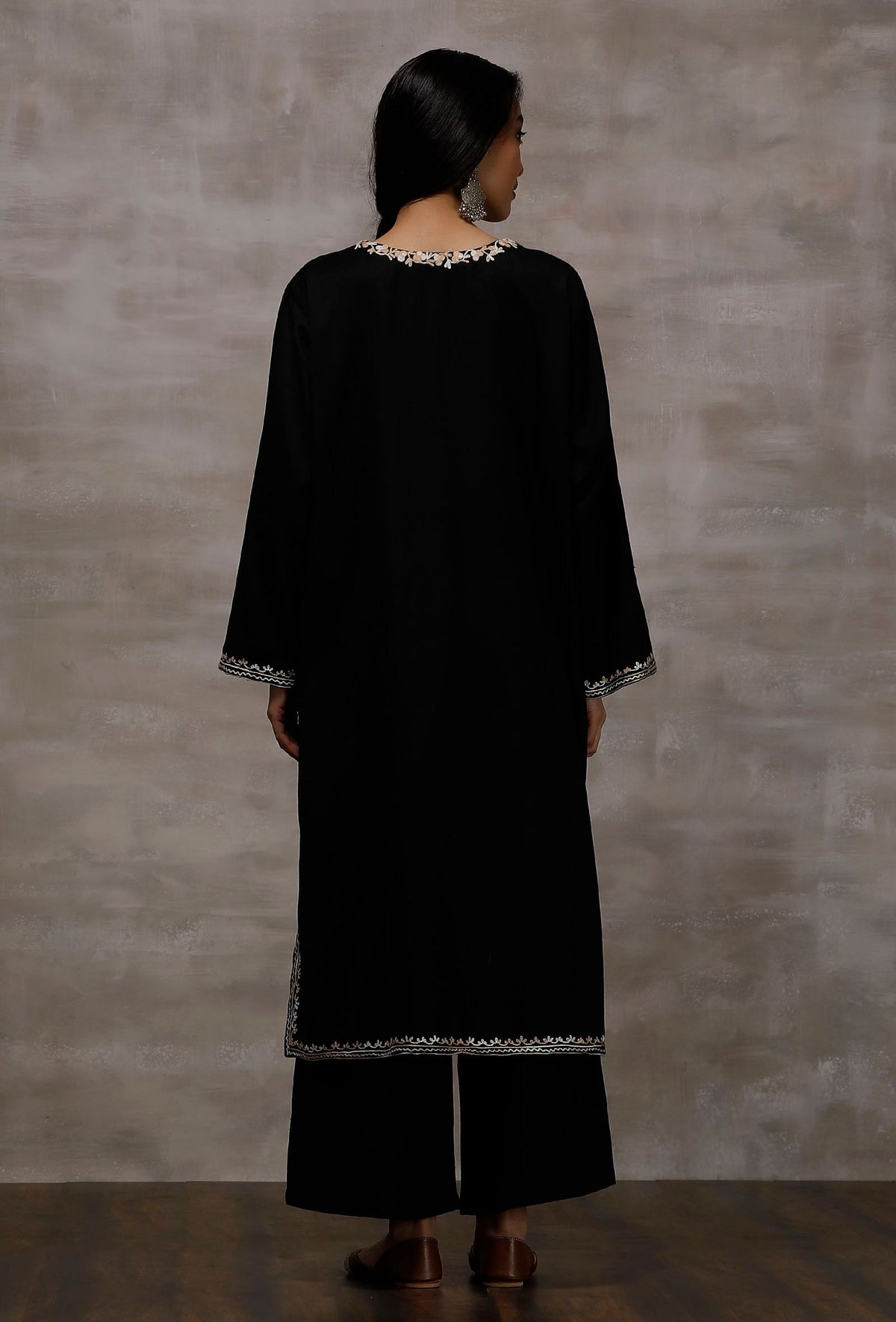 Black Wool Pure Woollen Phiran サイズ L