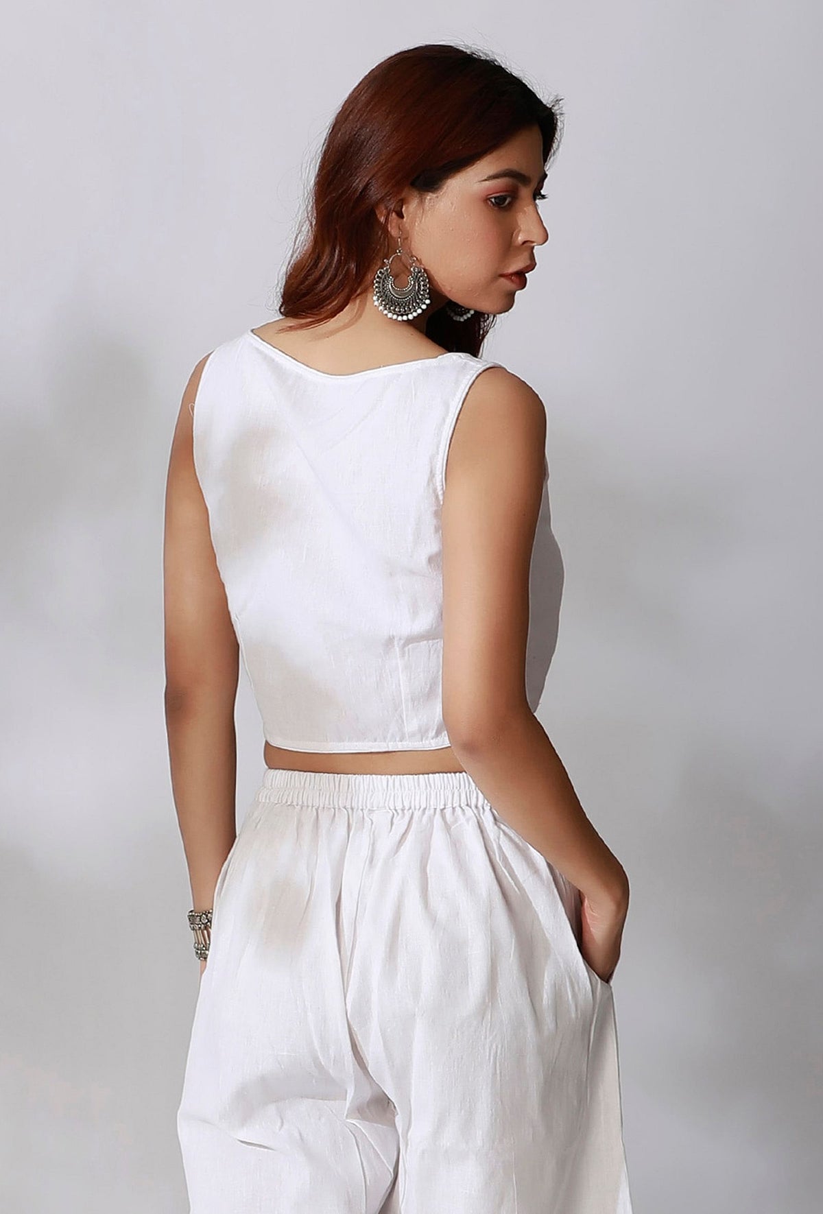 White Cotton Crop Top サイズ XXL