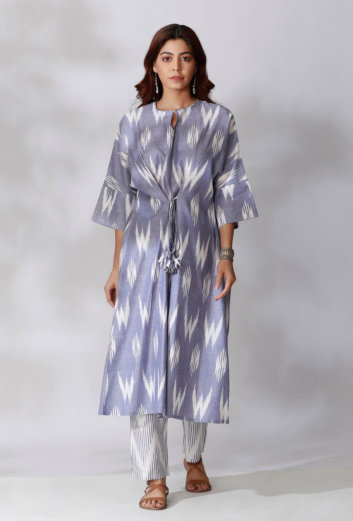 Blue Ikkat Tie-Up Kurta サイズ XS