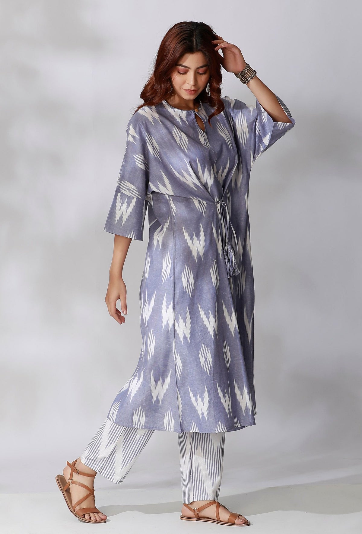 Blue Ikkat Tie-Up Kurta サイズ XS