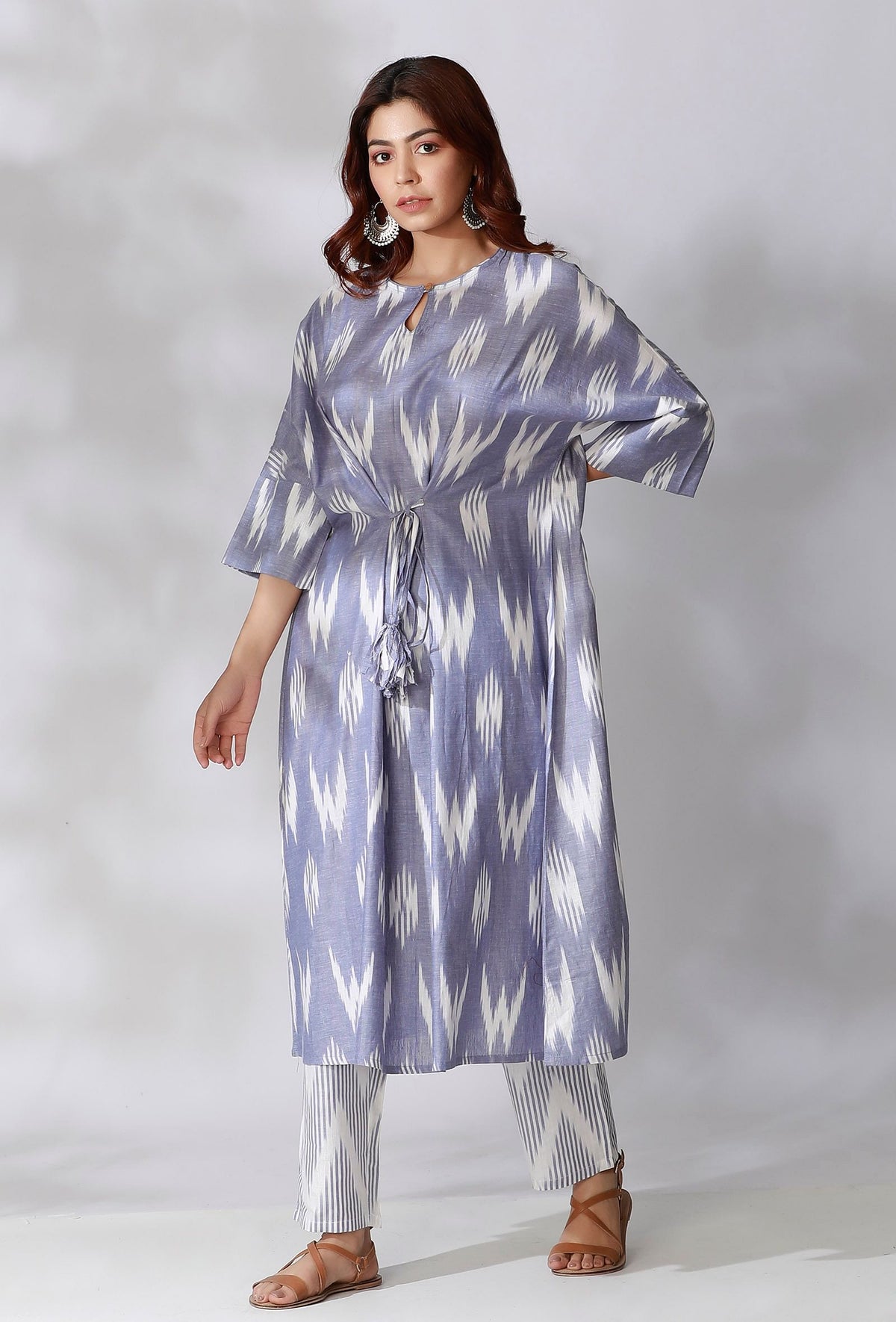 Blue Ikkat Tie-Up Kurta サイズ M