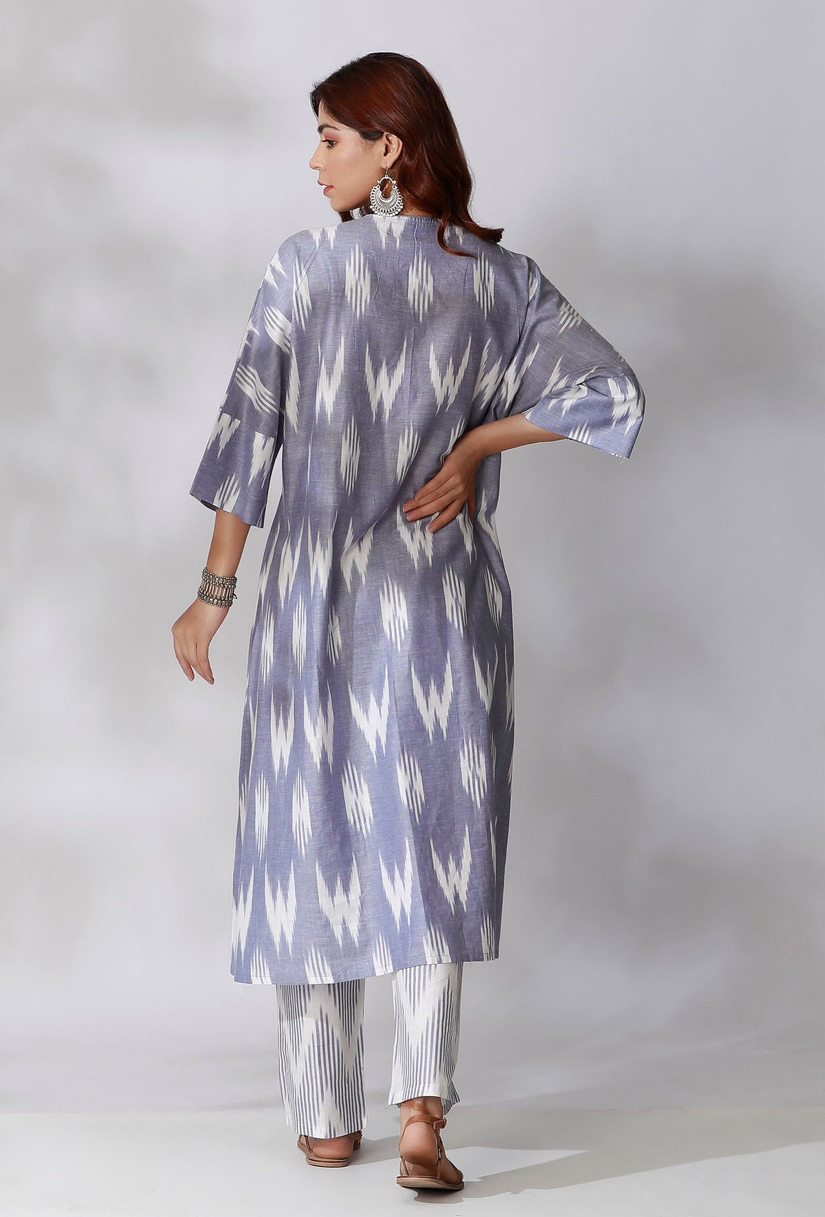 Blue Ikkat Tie-Up Kurta サイズ M