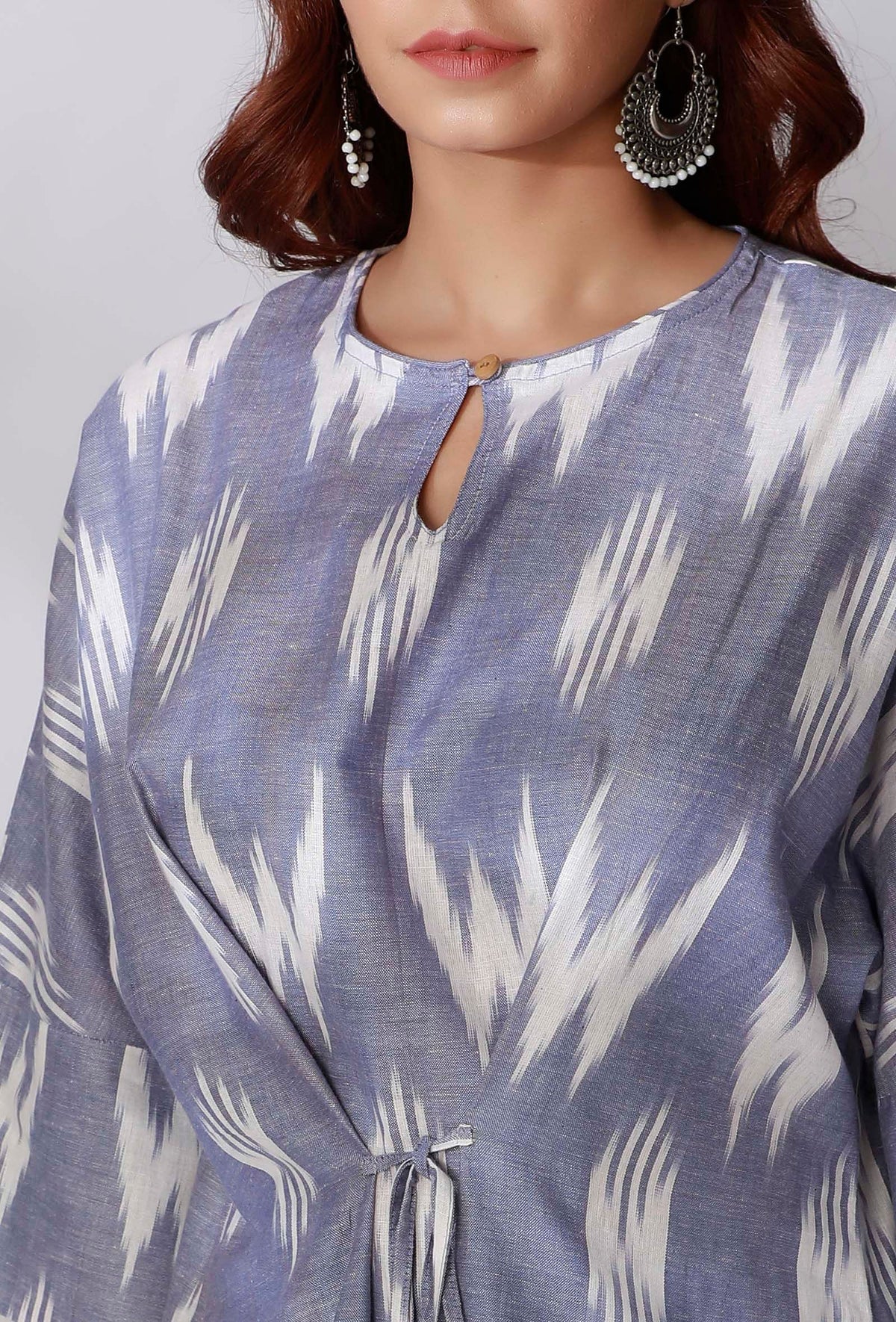 Blue Ikkat Tie-Up Kurta サイズ M