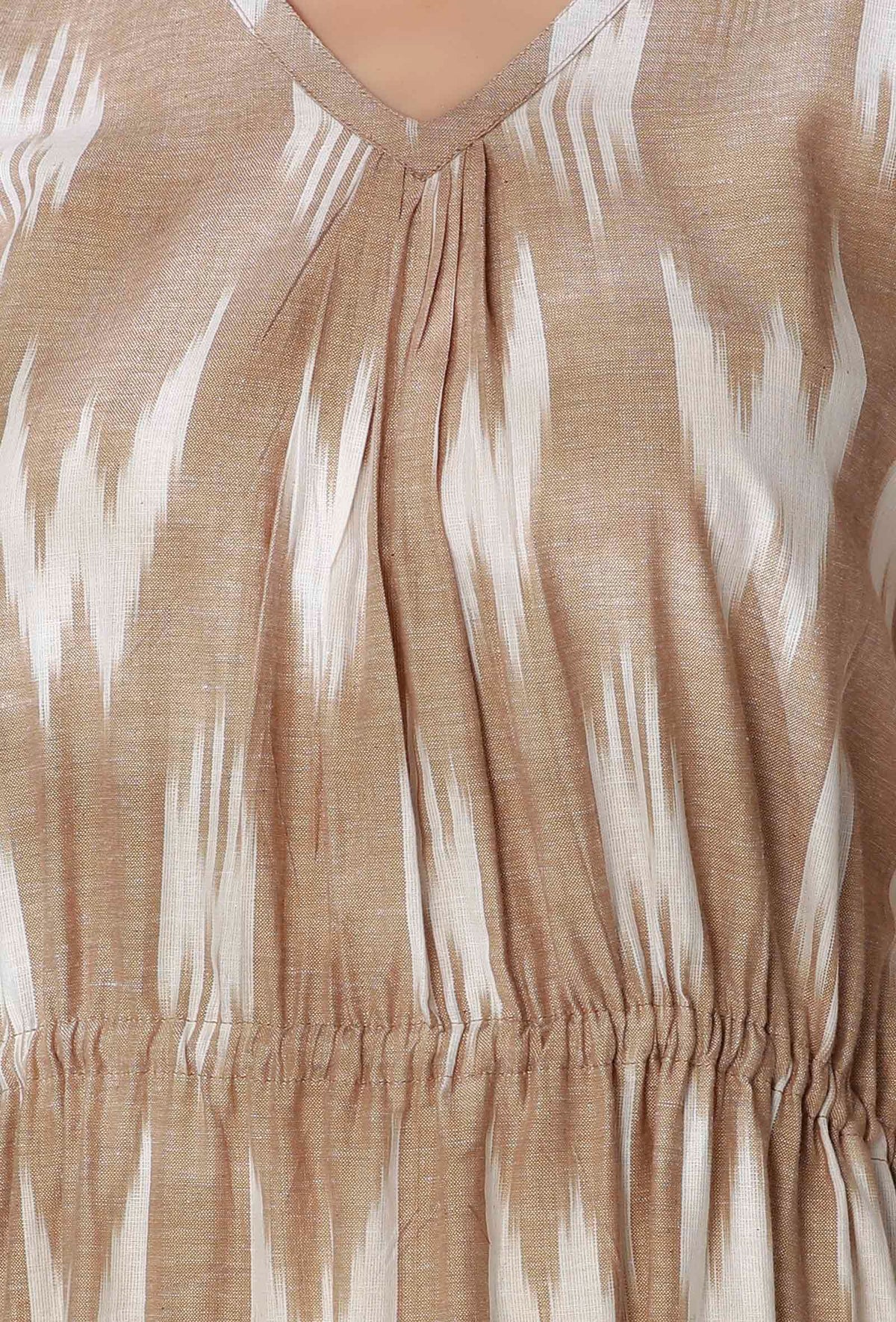Beige Ikkat Side Tie Up Kaftan Kurta サイズ XXXL