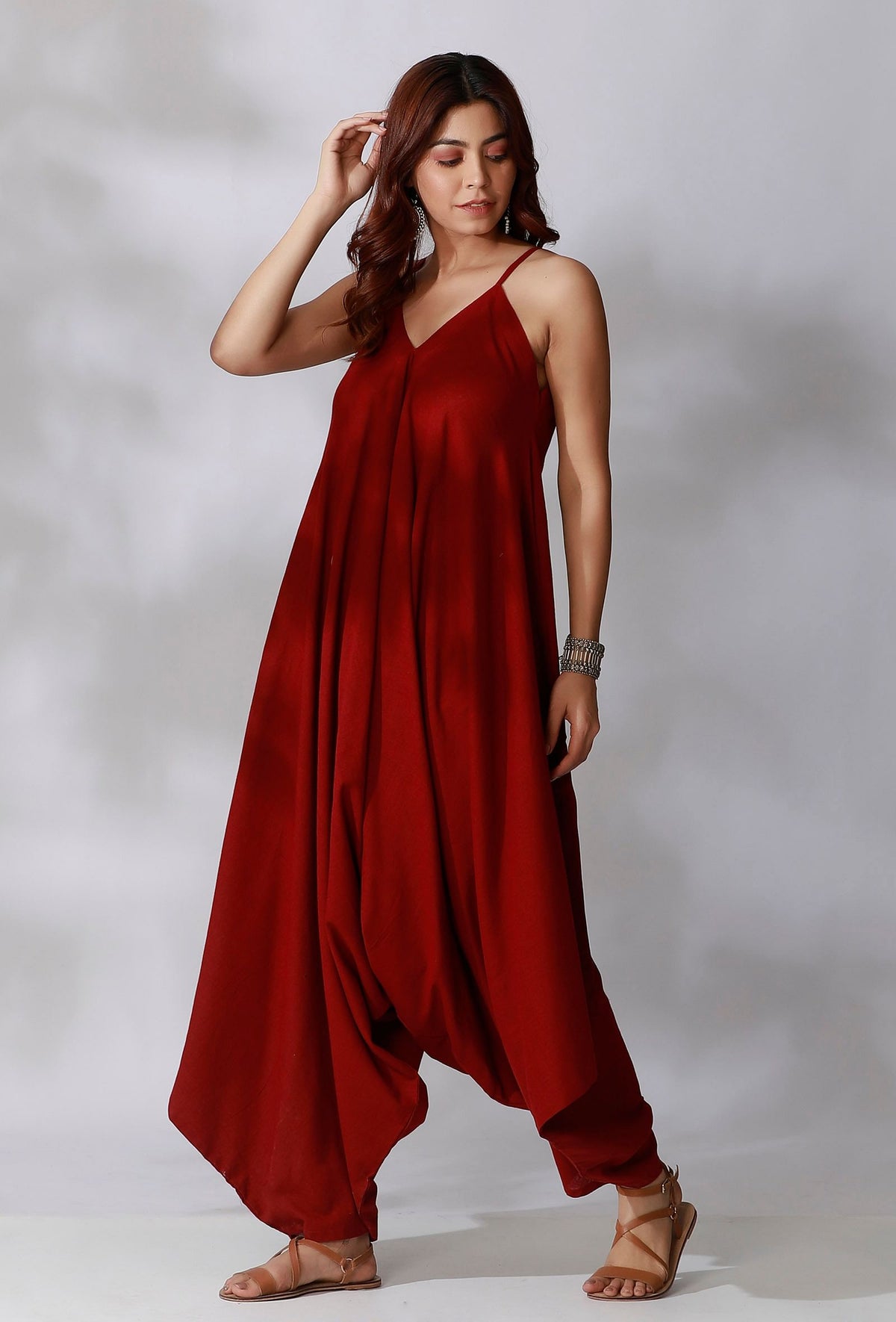 Maroon Cotton Balloon Jumpsuit サイズ M
