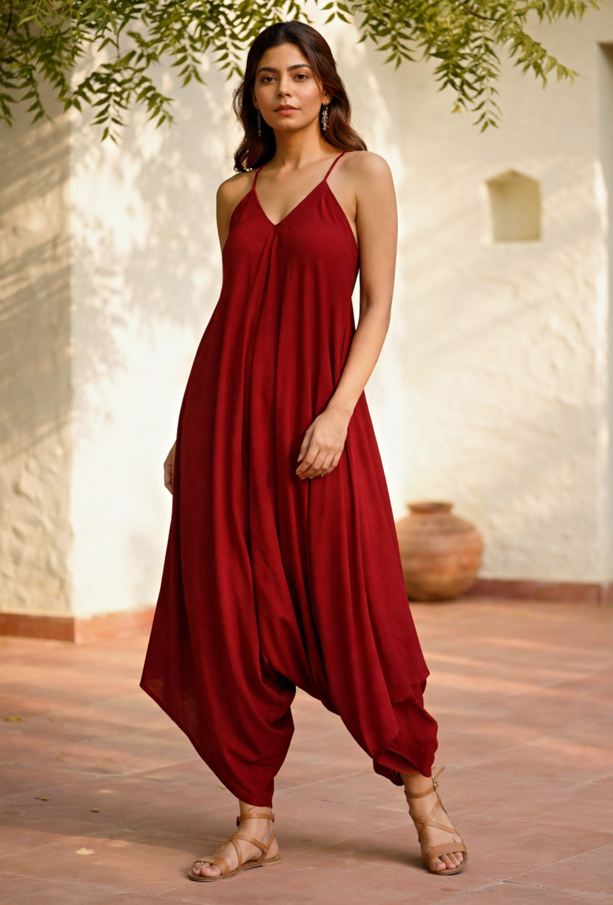 Maroon Cotton Balloon Jumpsuit サイズ M