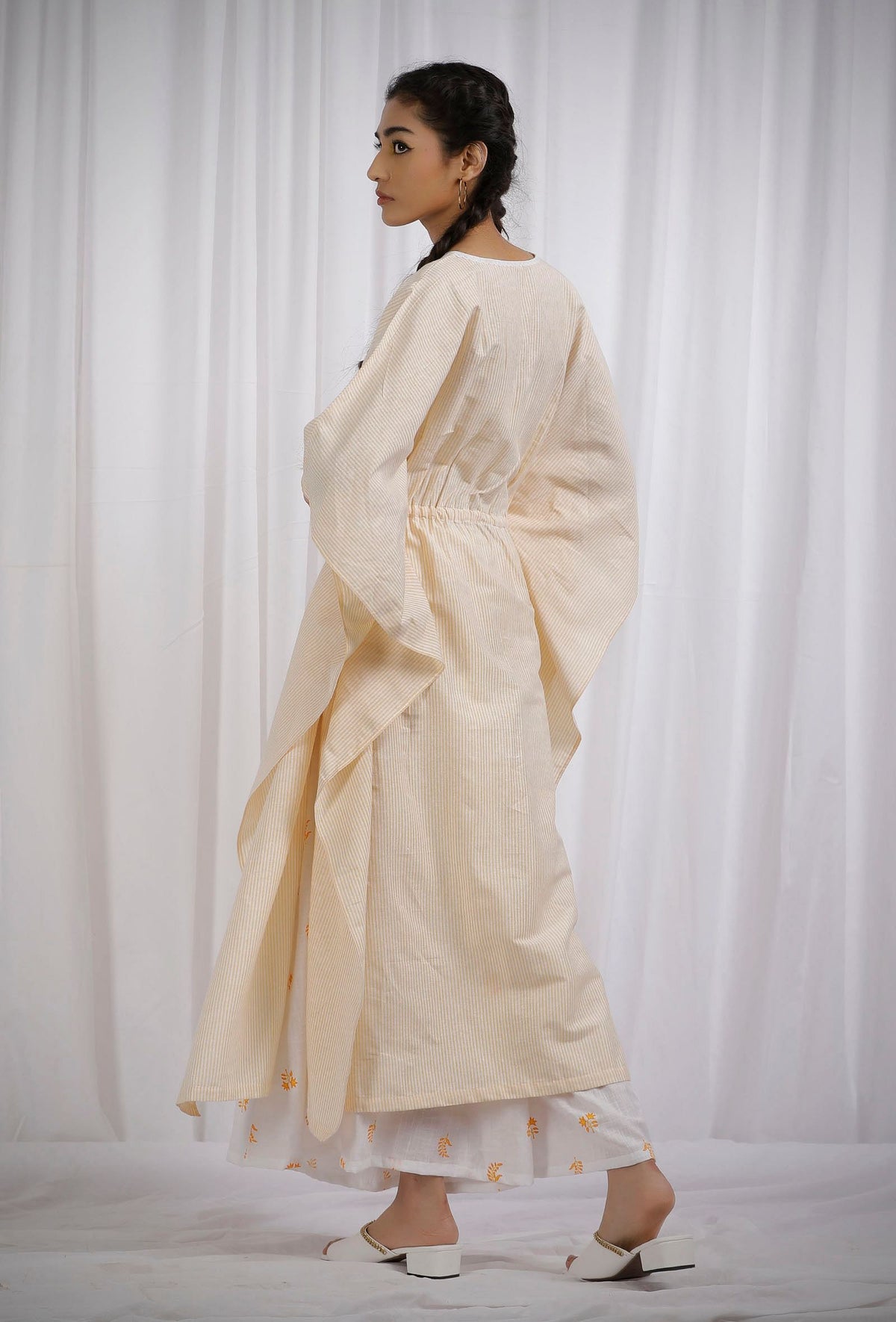 Yellow Cotton Kaftan Side Tie-Up Kurta サイズ M