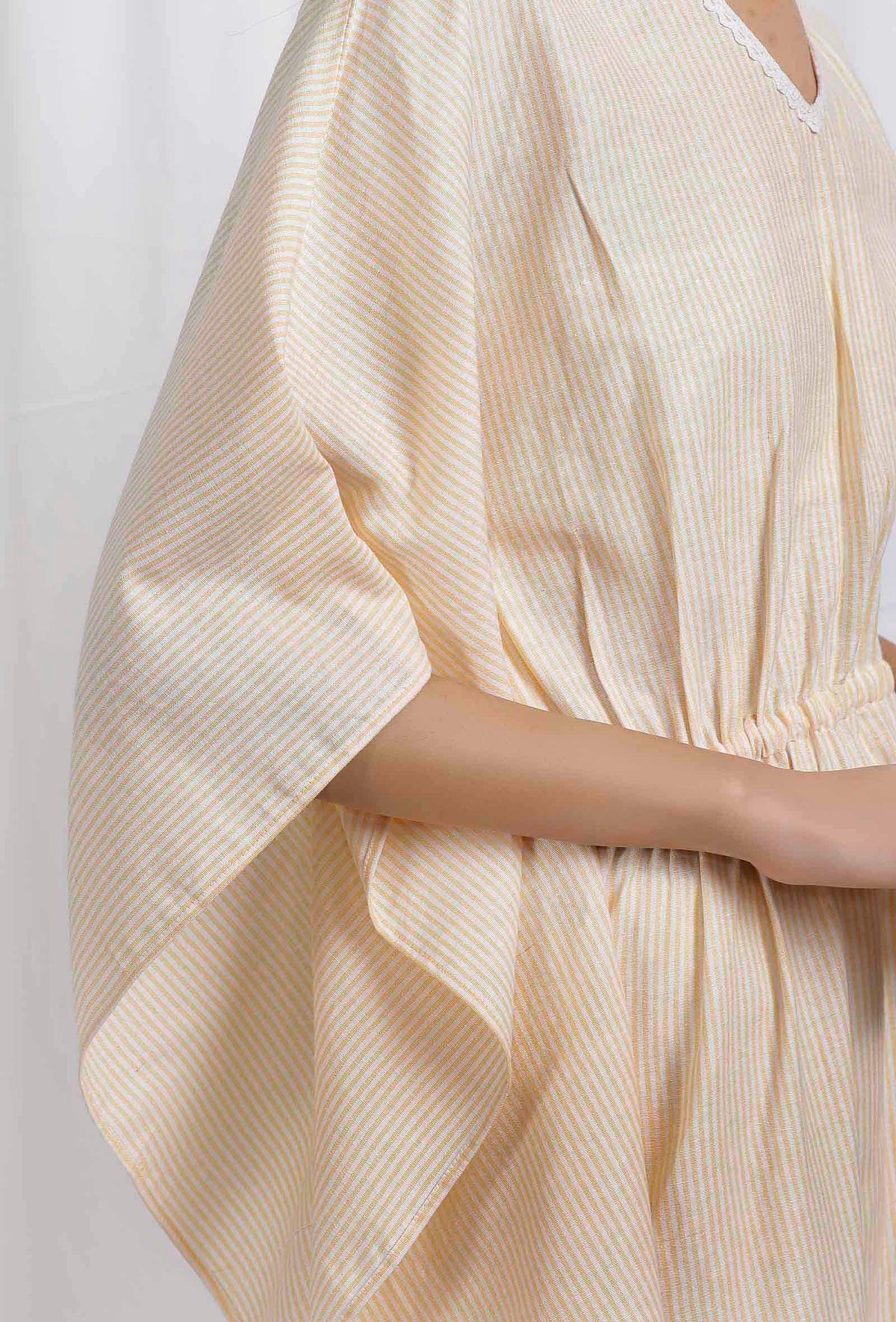 Yellow Cotton Kaftan Side Tie-Up Kurta サイズ M