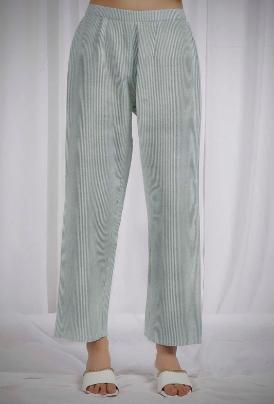 Green Striped Straight Cotton Pants サイズ M