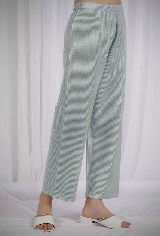 Green Striped Straight Cotton Pants サイズ M