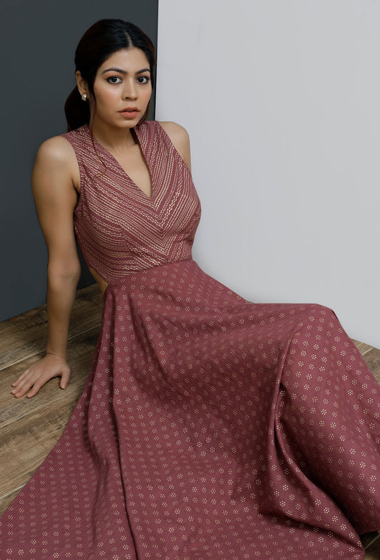 Plum Hand-Block A-Line Flared Dress サイズ XXL