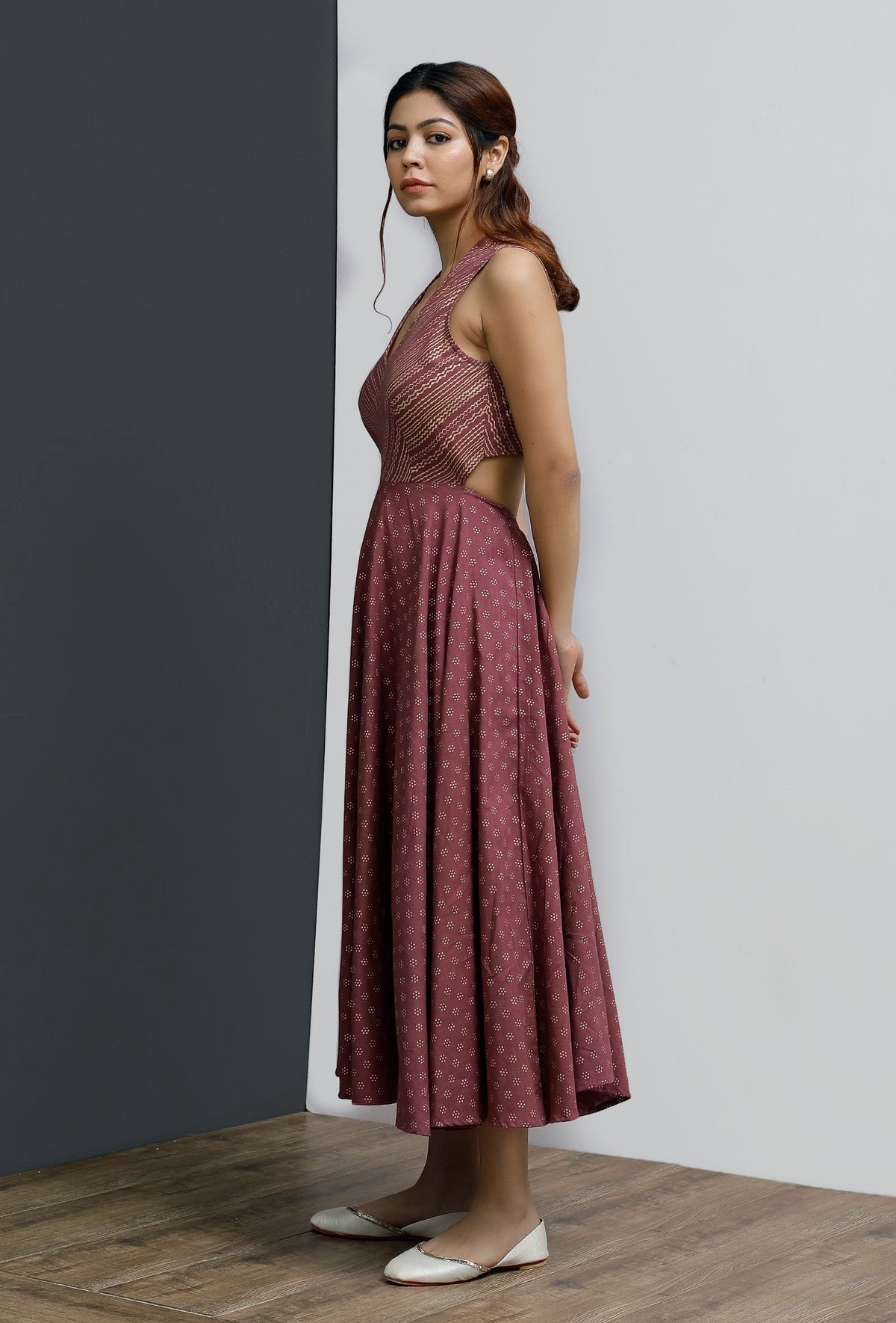 Plum Hand-Block A-Line Flared Dress サイズ XXXL