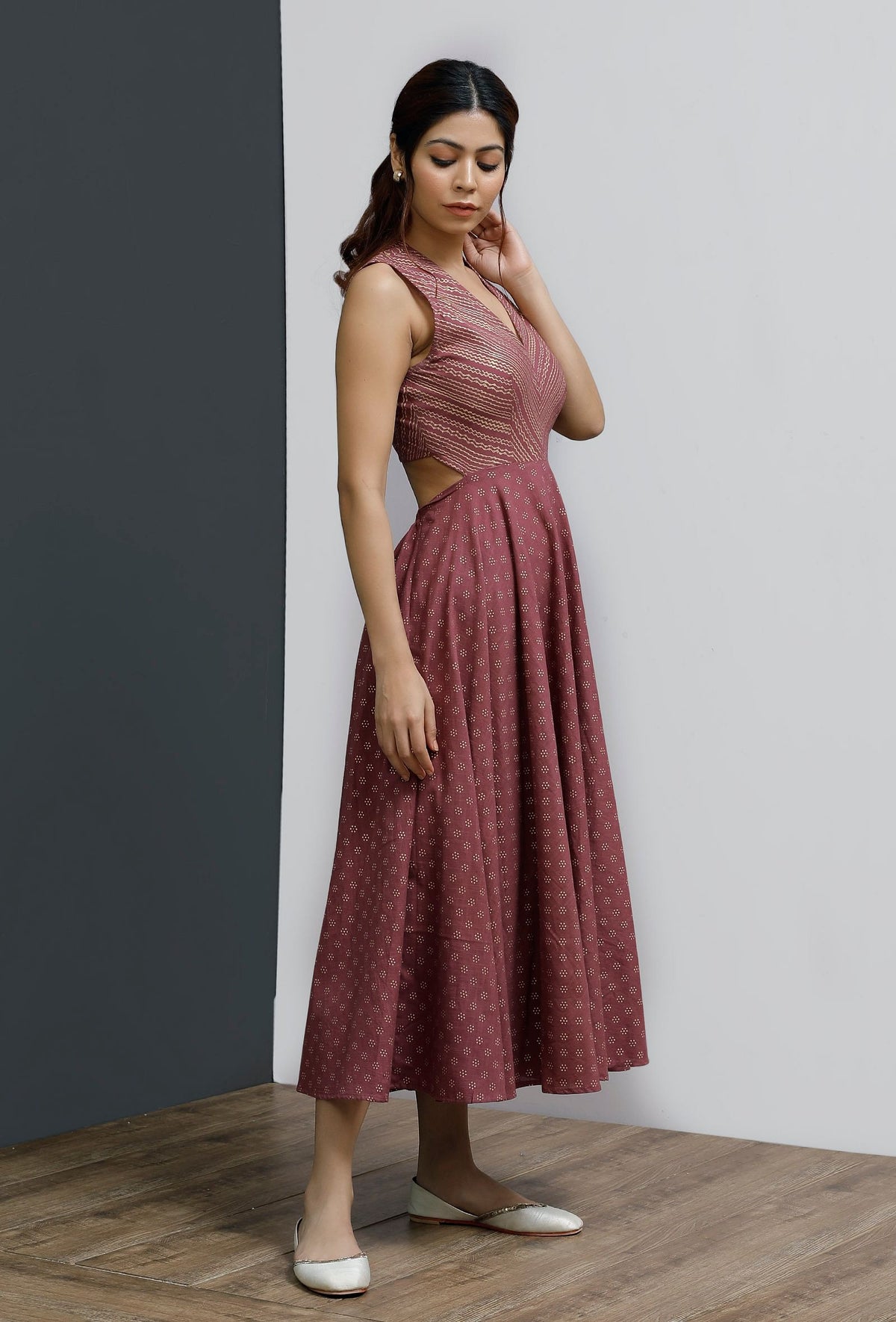 Plum Hand-Block A-Line Flared Dress サイズ XXL