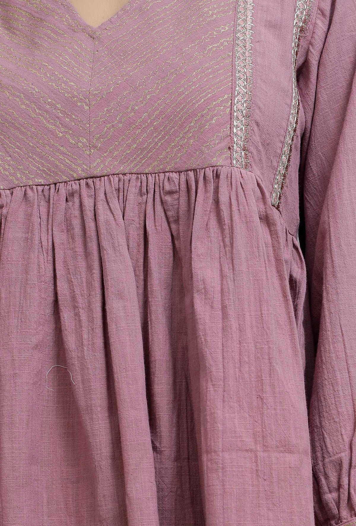 Onion Pink Hand-Block Printed Gathered Short Kurta サイズ XS
