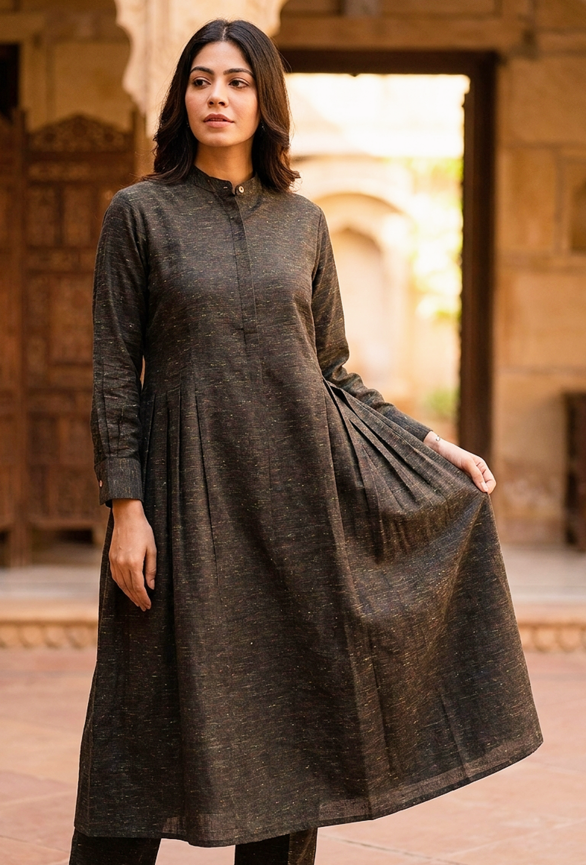 Dark Olive Cotton Khaadi Kurta サイズ S